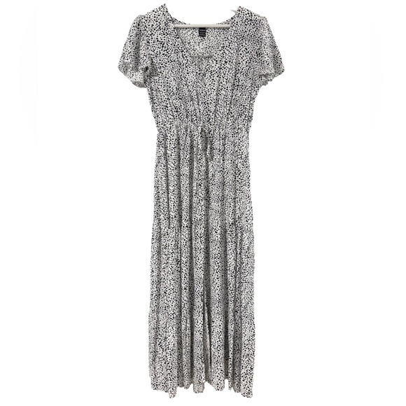 Black and White Dalmatian Print Tiered Ruffled Viscose Sundress Dress - Picture 2 of 9